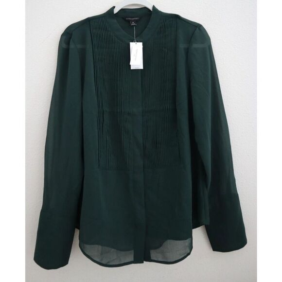Banana Republic 762767-01-1 Women's Sz M New Hunter Green L/S Tuxedo Shirt - Picture 1 of 12